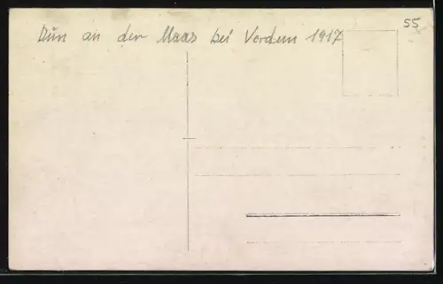 AK Dun /Meuse, Vue de l`église sur la colline avec des ruines au premier plan, 1917