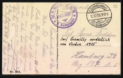 AK Gremilly, Église en ruines, 1915