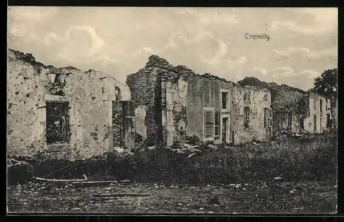 AK Crémilly, Maisons détruites après la bataille de Verdun, 1916