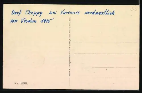 AK Cheppy /Varennes, Groupe de soldats dans le village en ruines, 1915