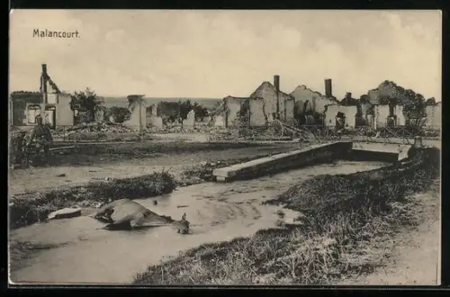 AK Malancourt, Ruines du village après les destructions de 1914