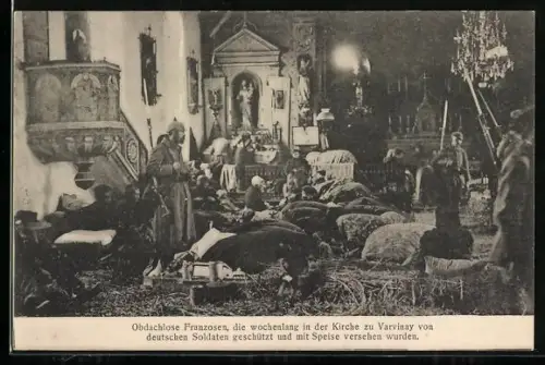 AK Varvinay, Réfugiés francais abrités dans l`église par des soldats allemands
