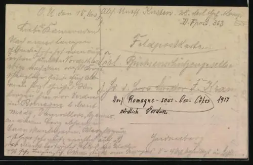 AK Romagne-sous-les-Côtes, Place centrale avec vue sur l`église et les bâtiments environnants, 1917