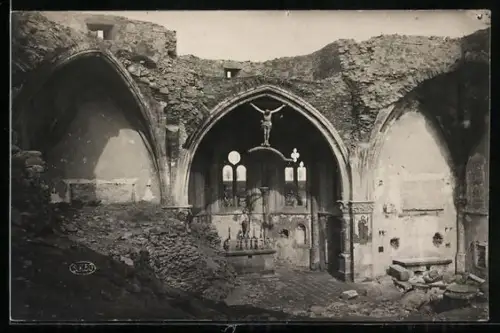 AK Senon, Intérieur de l`église détruite en 1916