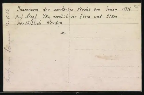 AK Senon, Intérieur de l`église détruite en 1916