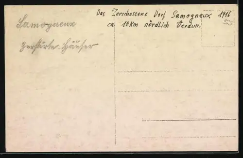 AK Samogneux, Vue des ruines après destruction du village pendant la guerre, 1916