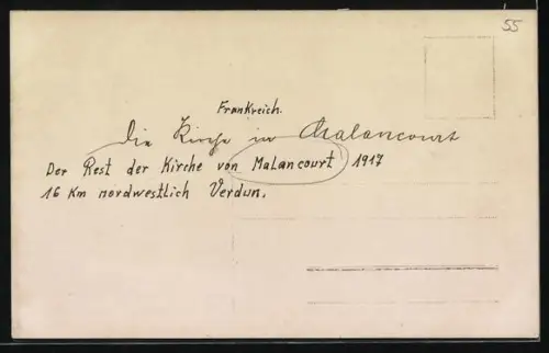 AK Malancourt, Restes de l`église après la guerre, 1917