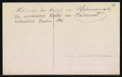 AK Malancourt, L`église détruite nord-ouest de Verdun 1916