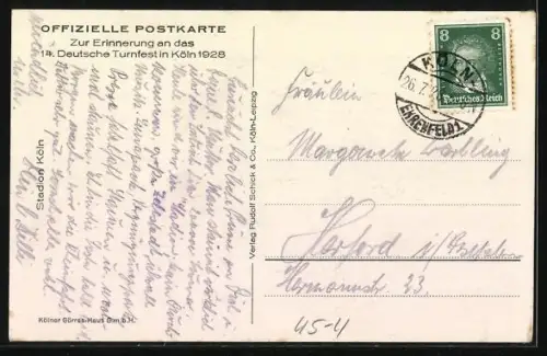 AK Köln, 14. Deutsches Turnfest 1928, Stadion aus der Vogelschau