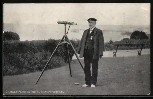 AK Charles Parsons mit Fernrohr, Indian Mutiny Veteran