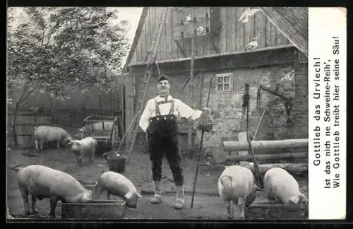 AK Gottlieb auf der Schweinefarm, Ist das nich ne Schweine-Reih`, Wie Gottlieb treibt hier seine Säu!