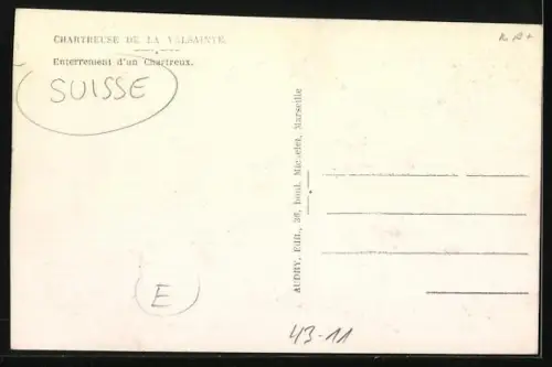 AK Cerniat, Chatreuse de la Valsainte, Enterrement d'un Chartreux, Beerdigung eines Geistlichen