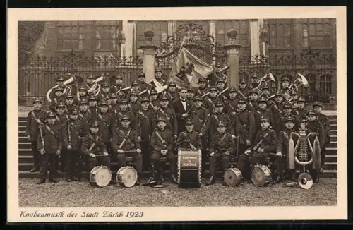 AK Zürich, Knabenmusikkapelle mit Instrumenten 1923