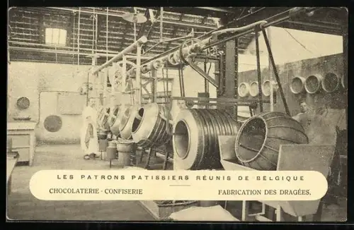 AK Les Patrons Patissiers Réunis de Belgique, Chocolaterie, Confiserie, Fabrication des dragées