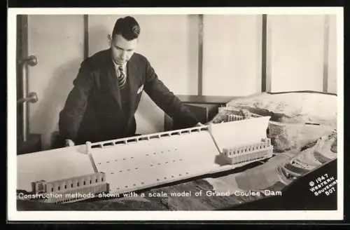 AK Construction methods shown with a scale model of Grand Coulee Dam