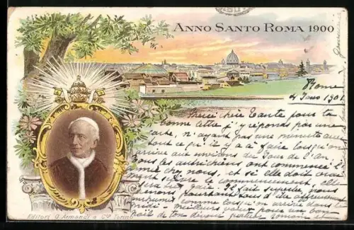 Lithographie Roma, Anno Santo 1900, Papst Leo XIII.