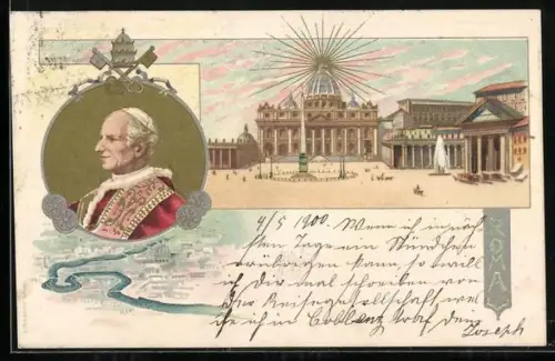 Lithographie Roma, Papst Leo XIII., Vatikan