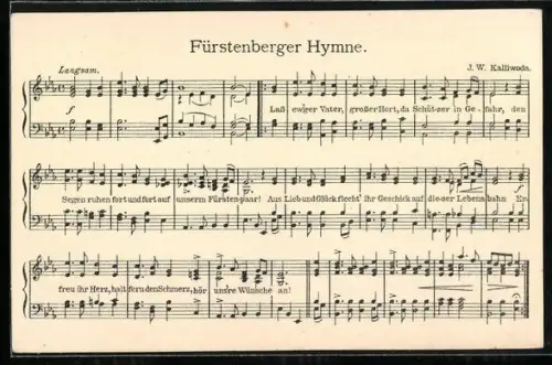 AK Fürstenberger Hymne zur Ehrung des Fürsten zu Fürstenberg