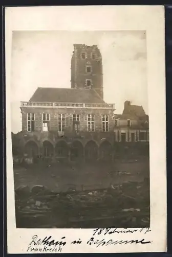AK Béthune, Hôtel de Ville détruit après un bombardement