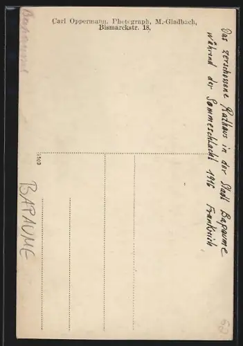 AK Béthune, Hôtel de Ville détruit après un bombardement