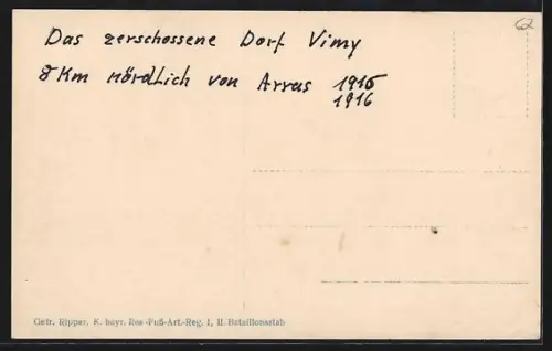 AK Vimy, Rue avec bâtiments en ruines après des bombardements