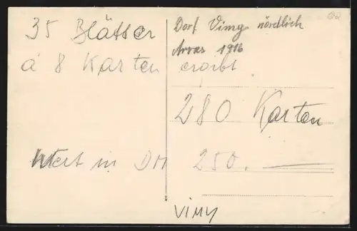 Foto-AK Vimy, Maisons endommagées après des bombardements