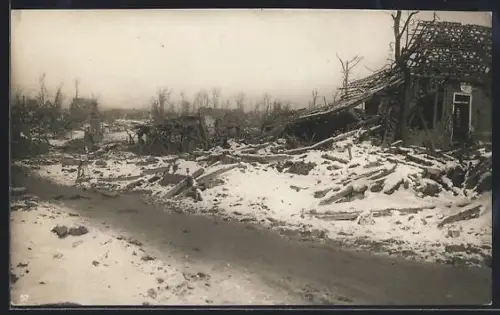 AK Boisleux-au-Mont, Ruines enneigées du village après destruction en 1917