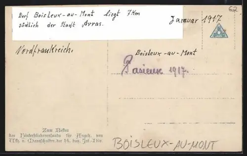 AK Boisleux-au-Mont, Ruines enneigées du village après destruction en 1917