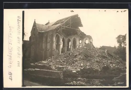 Foto-AK Sains-lès-Marquion, Ruines de l`église détruite en 1918