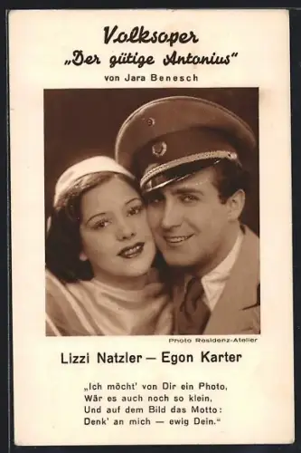 AK Opernsänger Lizzi Natzler und Egon Karter in Der gütige Antonius an der Volksoper