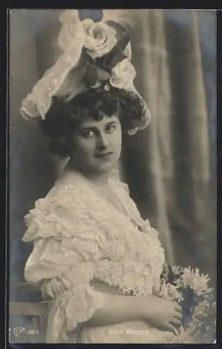 AK Opernsängerin Reta Walter mit extravagantem Hut