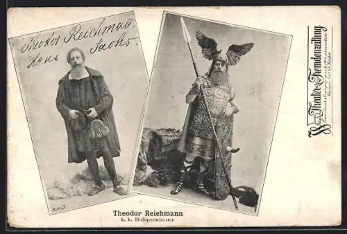 AK Opernsänger Theodor Reichmann mit Flügelhelm, Schild und Speer