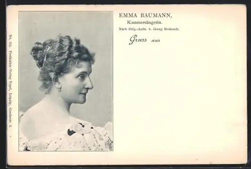 AK Opernsängerin Emma Baumann im Seitenporträt