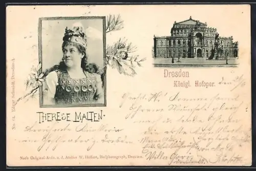 AK Opernsängerin Therese Malten in einem Kostüm mit Flügelhelm