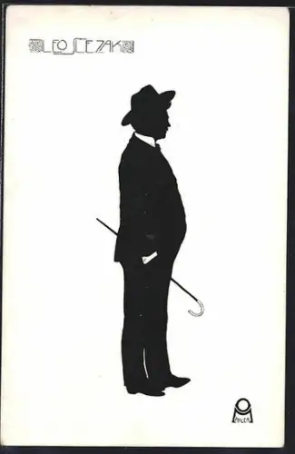 AK Leo Slezak, Schattenbild, Portrait mit Stock