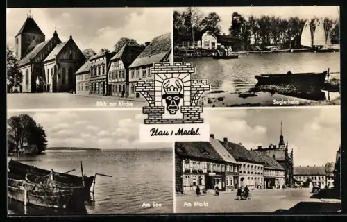 AK Plau i. Meckl., Blick zur Kirche, Seglerheim, Am See, Am Markt