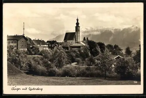 AK Anger / Staufen, Ortsansicht mit Kirche und Untersberg