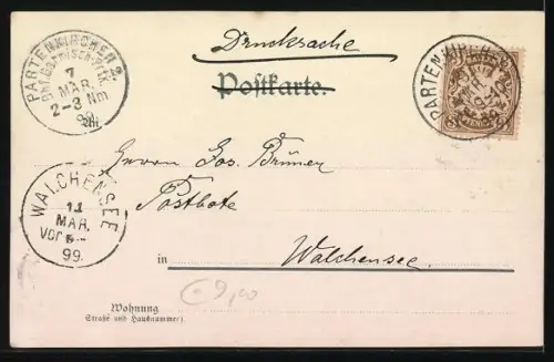 AK Garmisch, Dorfstrasse mit Wegkreuz und Kirche