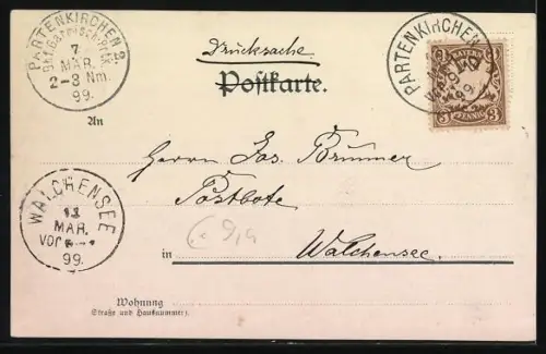 AK Garmisch, Ortsansicht mit Kirche und Fluss vor Gebirgspanorama