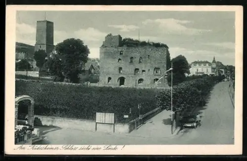 AK Rüdesheim a. Rh., Ruine der Brömserburg und Rheinstrasse