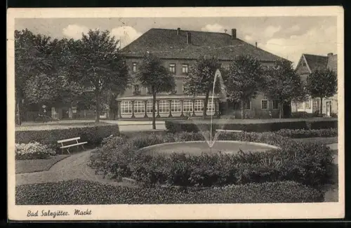 AK Bad Salzgitter, Markt mit Fontäne und Anlagen