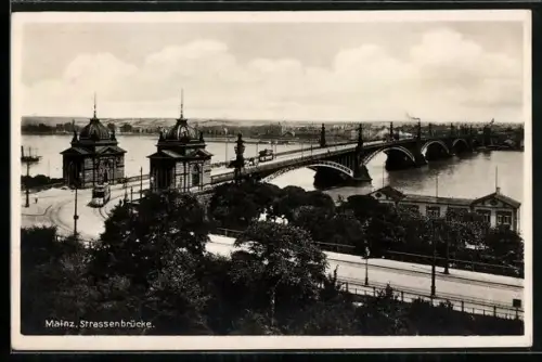 AK Mainz, Strassenbrücke über den Rhein