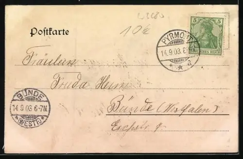 AK Pyrmont, Fürstliches Schloss mit Wasserpartie und Brücke