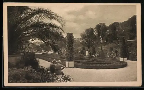 AK Bad Pyrmont, Palmengarten mit rastenden Besuchern