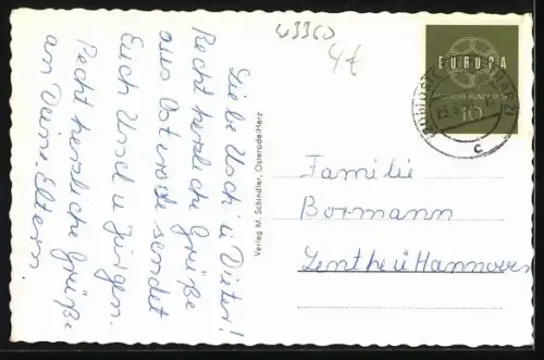 AK Osterode /Harz, Scheffelstrasse, Schildstrasse, Marktkirche, Kurpark, Postamt