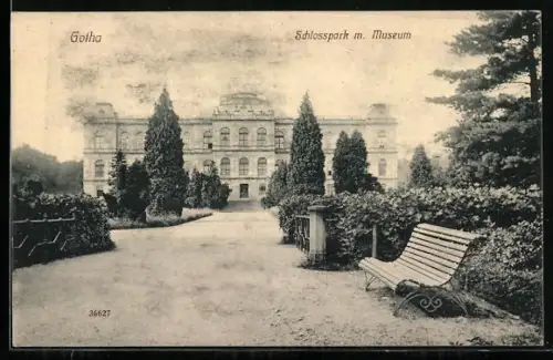 AK Gotha, Schlosspark mit Museum und Grünanlagen