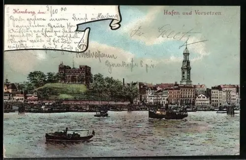 AK Hamburg-Neustadt, Hafen und Vorsetzen, Blick zum Michel