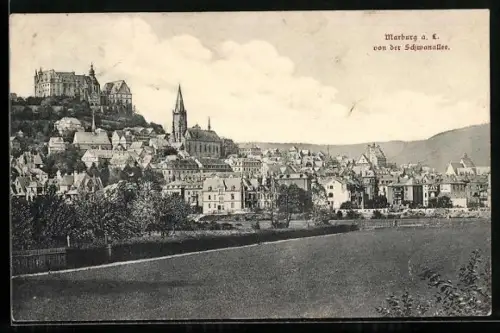 AK Marburg a. L., Schloss, Elisabethkirche, Stadtansicht von der Schwanallee