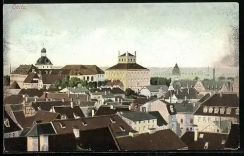 AK Zeitz, Stadtansicht mit Schloss Moritzburg und Rathaus