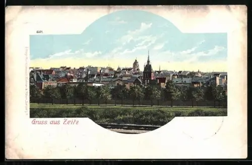 AK Zeitz, Stadtansicht mit Kirche und historischen Gebäuden